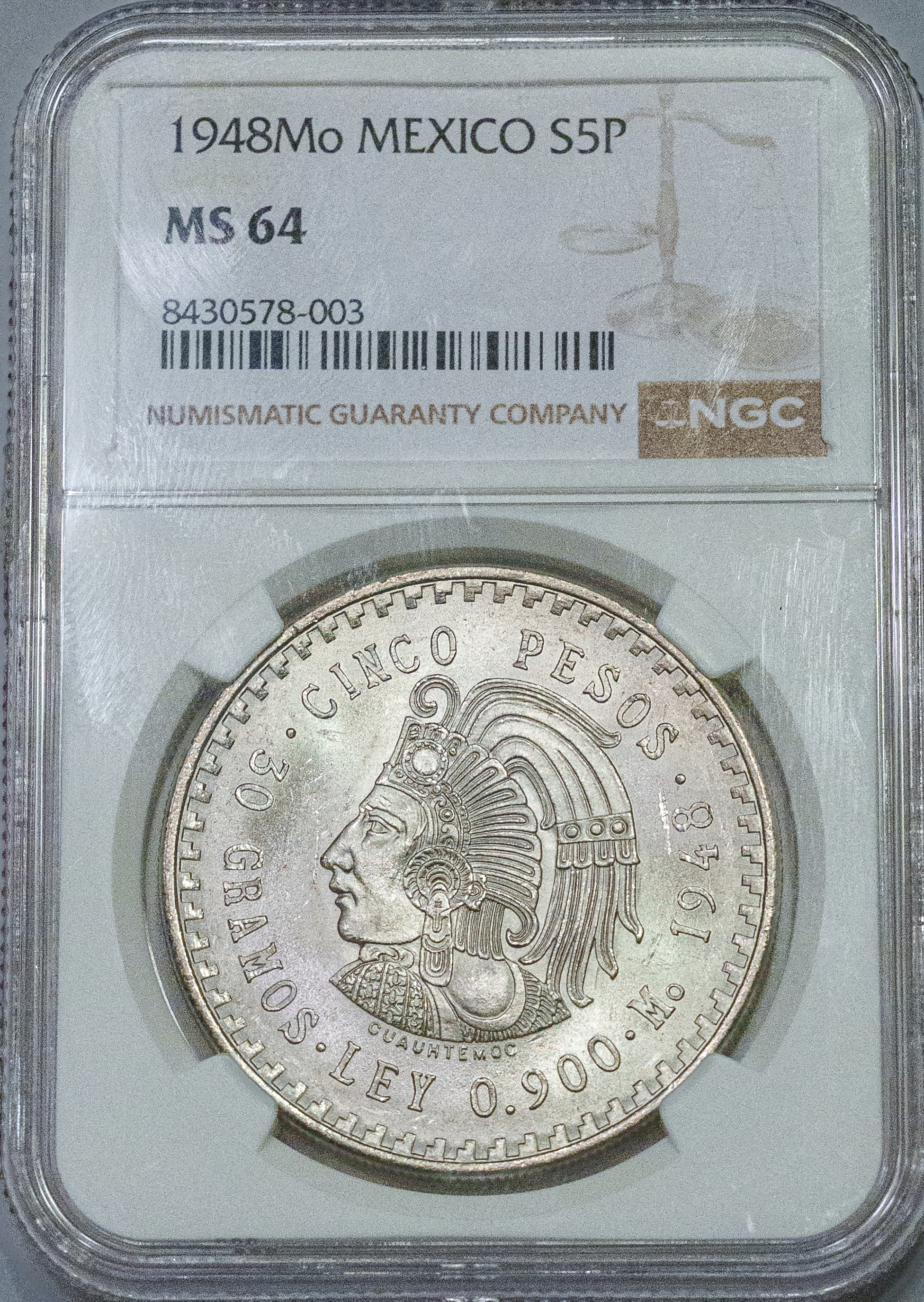 1948Mo Mexico 5 Pesos MS64